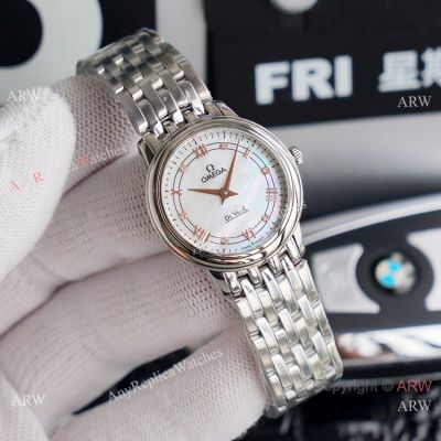 Swiss Quartz Replica Omega Women De Ville Watches Stainless Steel White MOP Face